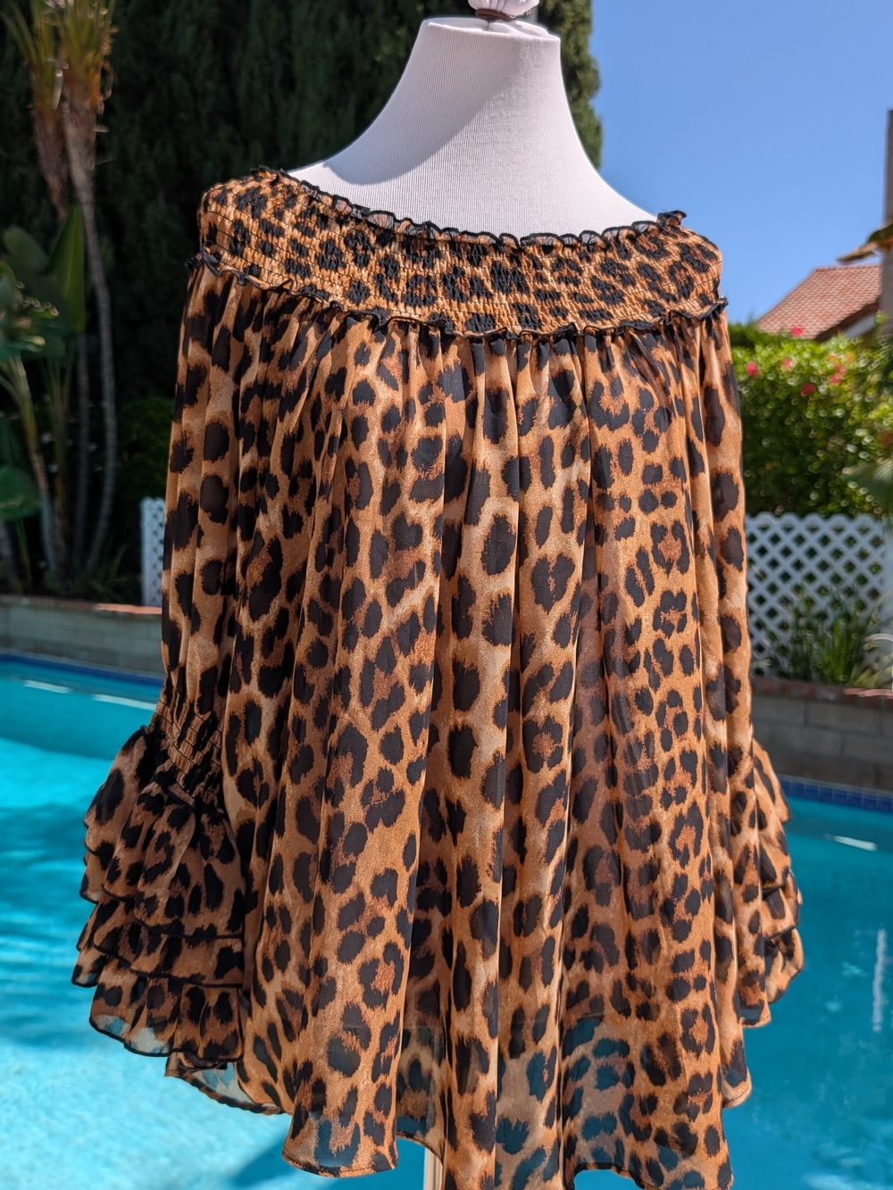 Leopard Print Off-Shoulder Skirt - Brown/Black